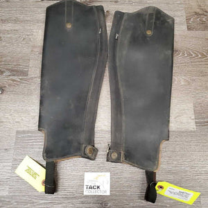 Pr Leather Half Chaps, Back Zipper *gc, v.dirty, scrapes, faded, rubs, hairy, stains, scuffs, older