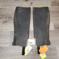 Pr Leather Half Chaps, Back Zipper *gc, v.dirty, scrapes, faded, rubs, hairy, stains, scuffs, older
