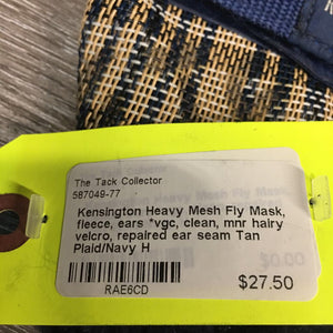 Heavy Mesh Fly Mask, fleece, ears *vgc, clean, mnr hairy velcro, repaired ear seam