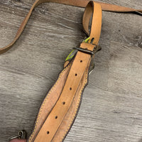 Wide Tooled Leather Cow Show Halter, 20" Nose Chain & Leather Lead Shank *older, v.stiff, v.dirty, stains, rust, curled end, gc
