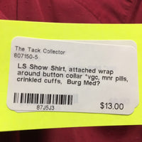 LS Show Shirt, attached wrap around button collar *vgc, mnr pills, crinkled cuffs