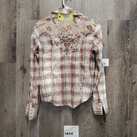 LS Western Shirt, snaps *vgc, crinkled, seam puckers
