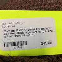 Crochet Fly Bonnet Ear Veil, Bling *vgc, mnr dirty inside & hair