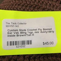 Crochet Fly Bonnet Ear Veil, Bling *vgc, mnr dusty/dirty inside