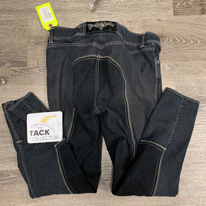 Full Seat Denim Breeches *gc, older, faded, seam puckers, discolored, creases, pilly/rubbed seat, stretched seat