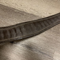 Padded Leather Girth, 1x els *dirty, older, curled inner edge, repaired, paint?, dents, melted? spots, stained, faded, discolored
