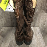 Pr Suede Sharp Pointy Toe Fashion Western Boots *gc, mnr dirt/stains, Inside: PAINT Dust?, cracking
