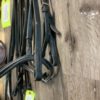 Rsd/Padded Double Dressage Bridle, Rubber & Curb Reins *gc, dirty, sticky, stiff, tight keepers, xholes, scrapes
