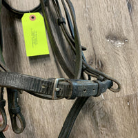 Rsd/Padded Double Dressage Bridle, Rubber & Curb Reins *gc, dirty, sticky, stiff, tight keepers, xholes, scrapes
