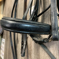 Monocrown Rsd/Padded Dressage Double Bridle, Crank, Plain Reins *v.dirty/film, stiff, gc, xholes
