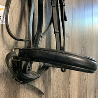 Monocrown Rsd/Padded Dressage Double Bridle, Crank, Plain Reins *v.dirty/film, stiff, gc, xholes
