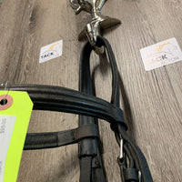 Monocrown Rsd Padded Dressage Bridle, crank nose, flash *NO CHEEKS, gc, repairs, xholes, hairy seams, clean
