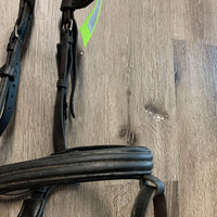 Monocrown Rsd Padded Dressage Bridle, crank nose, flash *NO CHEEKS, gc, repairs, xholes, hairy seams, clean