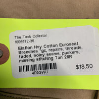 Hvy Cotton Euroseat Breeches *gc, repairs, threads, faded, holey seams, puckers, missing stitching