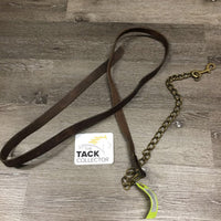 25" Brass Nose Chain & Leather Lead Shank *older, stained, discolored, v.chewed, stiff, dry, twisted

