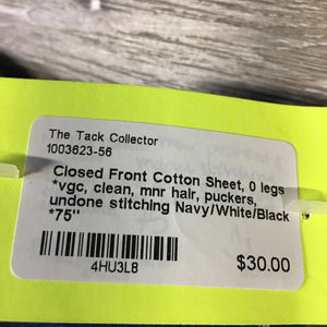 Closed Front Cotton Sheet, 0 legs *vgc, clean, mnr hair, puckers, undone stitching