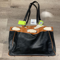 Hvy Leather Purse - Tote Bag, looped scarf, 2 snap handles *vgc, dirt?stains inside, edge rubs, broken/missing piping, mnr stitching frays, older