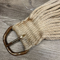 31 String Mohair Wide Roper Cinch, leather, D Ring *fair, rusty, dirty, hairy, dingy, stains, UNDONE seams