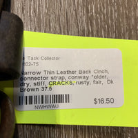 Narrow Thin Leather Back Cinch, connector strap, conway *older, dry, stiff, CRACKS, rusty, fair
