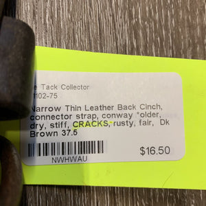 Narrow Thin Leather Back Cinch, connector strap, conway *older, dry, stiff, CRACKS, rusty, fair