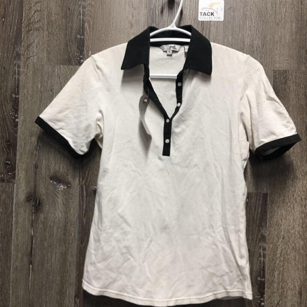 SS Polo Shirt, 1/3 Button Up *older, faded, curled collar edge, seam puckers, gc