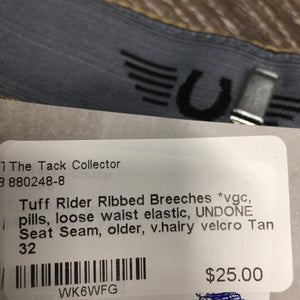 Ribbed Breeches *vgc, pills, loose waist elastic, UNDONE Seat Seam, older, v.hairy velcro