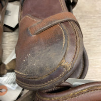 Open Front & Hind Boots, buckles, 2 shin guards *Clean, soft, gc, rubs, undone edge stitching , scratches