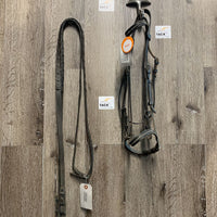 Bridle, Braided Reins, Bling *gc, stiff, dry, v.dirty, loose bling, v.scraped edges, crinkled/creases
