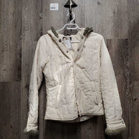 Puffy Quilt Jacket, Hood, fleece edges, snaps *gc, v.clumpy fleece, mnr hair, stains, threads & snag