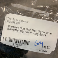 Crochet Bun Hair Net, Satin Bow, Barrette clip *new, bag
