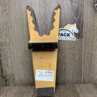 Wood & Tooled Leather Boot Jack *gc, older, rubs, stains, faded, dirty, curled/split edges
