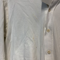 MENS LS Show Shirt *broken button, stains, crinkled, v.dingy & pits, seam puckers, older
