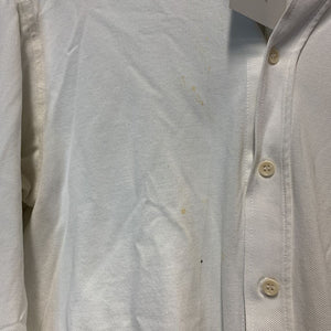 MENS LS Show Shirt *broken button, stains, crinkled, v.dingy & pits, seam puckers, older