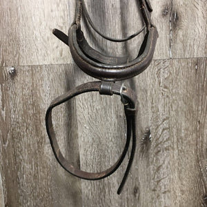 FS Bridle, flash *NO CHEEKS, CRACKED noseband, fair, broken keepers, taped, v.stiff, dry, xholes, gc, dirty, scrapes, name tag