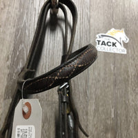FS Bridle, flash *NO CHEEKS, CRACKED noseband, fair, broken keepers, taped, v.stiff, dry, xholes, gc, dirty, scrapes, name tag