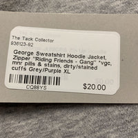 Sweatshirt Hoodie Jacket, Zipper "Riding Friends - Gang" *vgc, mnr pills & stains, dirty/stained cuffs
