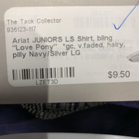 JUNIORS LS Shirt, bling "Love Pony" *gc, v.faded, hairy, pilly