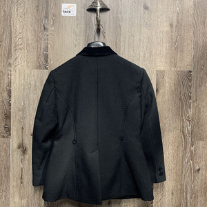 JUNIORS Dressage Show Jacket, velvet collar, black plastic garment bag *vgc, older, thin/rubbed collar edges