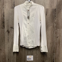 LS Show Shirt, attached Magnetic Collar *gc, stained pits, seam puckers, crinkled, curled edge
