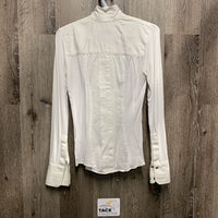 LS Show Shirt, attached Magnetic Collar *gc, stained pits, seam puckers, crinkled, curled edge