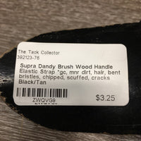 Dandy Brush Wood Handle Elastic Strap *gc, mnr dirt, hair, bent bristles, chipped, scuffed, cracks
