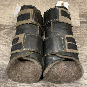 Pr Closed Soft Leather & Felt Front Boots, Velcro *gc, older, threads, marker, stretched elastic
