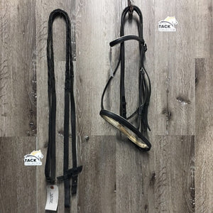 Narrow Padded Bridle, 1 Pc Cheeks, Soft/Wide Braided Reins *vgc, older, stains, older, discolored, xholes, dusty