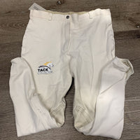 Cotton Breeches *gc, older, undone stitching, pilly, stains, threads, rubs, discolored/stained seat & legs
