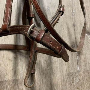 Rsd Narrow Bridle, Braided Reins *gc, stiff, dry, creases, scraped edges, snug keepers, rough back, twists