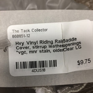 Hvy Vinyl Riding Rain Saddle Cover, stirrup leather openings *vgc, mnr stain, older