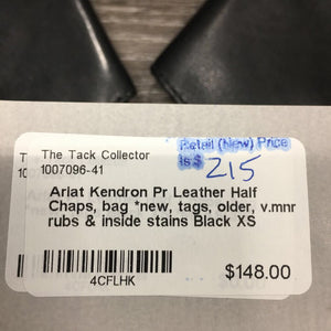 Pr Leather Half Chaps, bag *new, tags, older, v.mnr rubs & inside stains