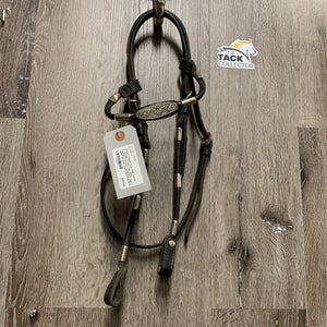 Rolled Leather Head Stall, bullets, 2 chicago screws *gc, dirty, rust/pits, creases, scratches, rubs, older, scraped edges