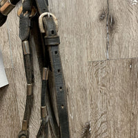 Rolled Leather Head Stall, bullets, 2 chicago screws *gc, dirty, rust/pits, creases, scratches, rubs, older, scraped edges
