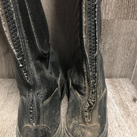 Pr Tall Winter Riding Boots, zip up *gc, dirty, threads, STUCK Right Zipper, scratches, scrapes
